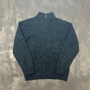 Barbour 1/4 Zip Sweater Mens XL Blue Wool Mock Neck Heavy Knit